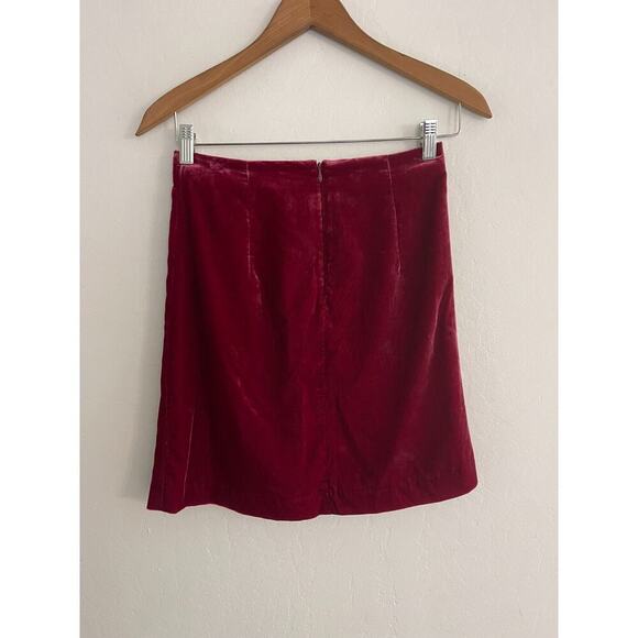 Anthropologie Skirt 2 Montie Crushed Velvet Mini Ruched Festival Grunge Burgundy - Picture 7 of 8